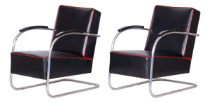 Bauhaus FN21 Armchairs in Leather by Mücke-Melder for Up Závody, Czech, 1930s, Set of 2