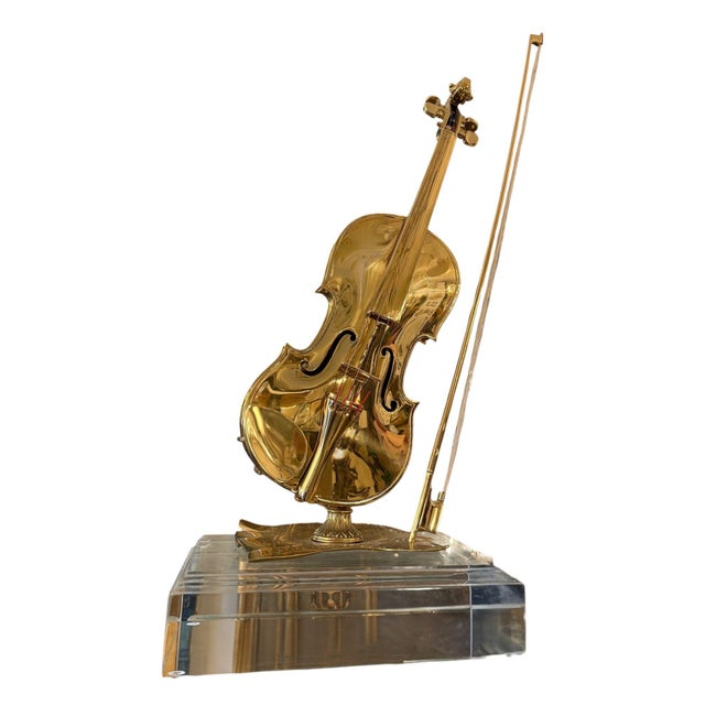 1960s 1960's Italian Polished Bronze Violin Sculpture on Acrylic Base. For Sale - Image 5 of 7