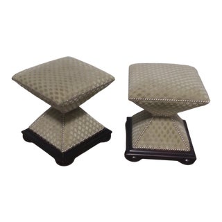 Baker Triangle Custom Velvet Ottomans - A Pair For Sale