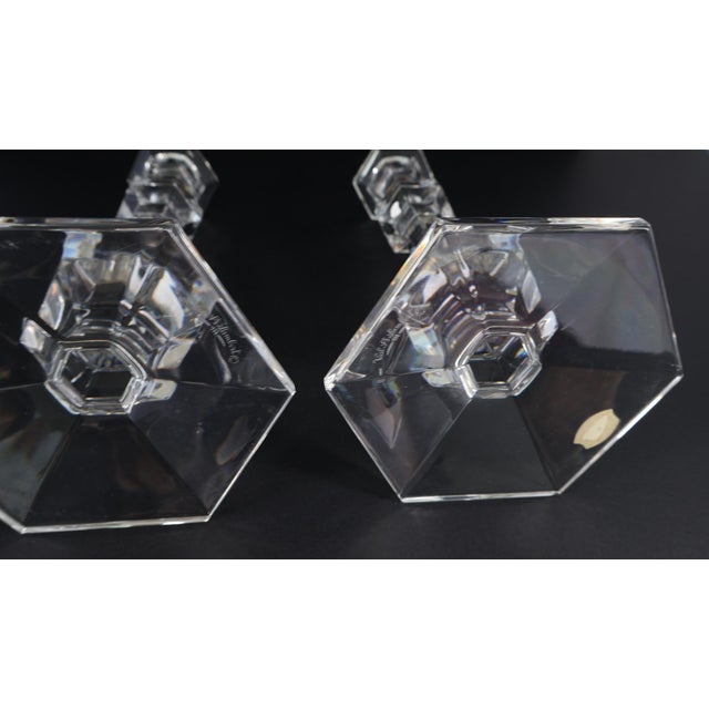 Glass Pair of Val Saint Lambert Belgian Crystal Candlesticks Signed & Labeled For Sale - Image 7 of 11