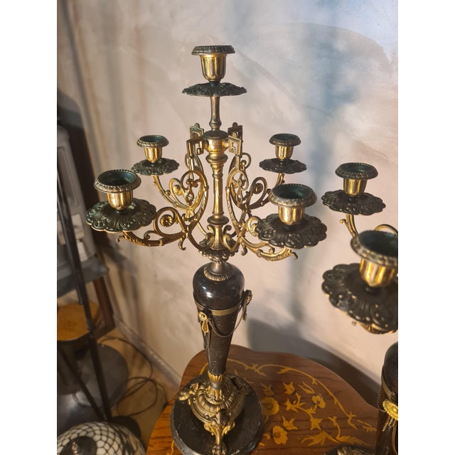 Gilded Bronze and Marble Candelabras, France, 1880, Set of 2 For Sale - Image 6 of 7