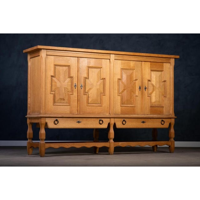 Brutalist Oak Sideboard attributed to Henning Kjærnulf for Eg Møbler, 1970s For Sale - Image 3 of 10