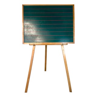 Vintage Freestanding Reversible School Blackboard with Wooden Three-Legged Stand, 1950s For Sale