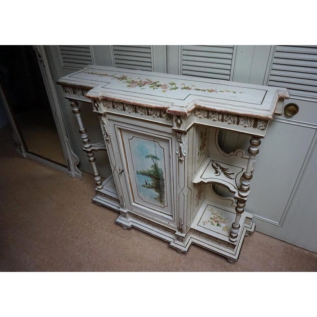 French Hand-Painted Console Table with Mirror and Floral Painting, 1900s For Sale - Image 9 of 18