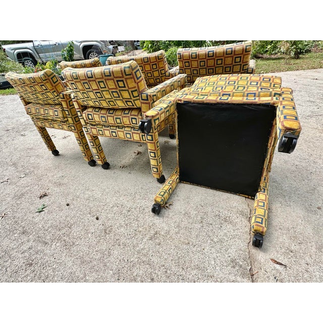 Mid 20th Century Mid-Century Modern Baughman Style Open Arm Parsons Dining Chairs Retro Fabric Set of 6 For Sale - Image 9 of 12