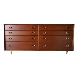 Walnut and Brass 8 Drawer Dresser by Paul Frankl, Ca. 1960 For Sale