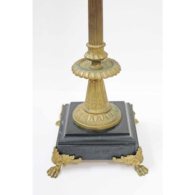 Traditional Large Antique Neoclassical Standing Candleholder in Brass and Marble, 1900s For Sale - Image 3 of 7