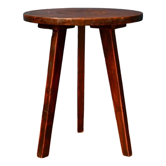 Brutalist Tripod Side Table in Wood, 1970s For Sale