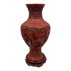 Mid-20th Century Chinese Hand Carved Cinnabar Vase