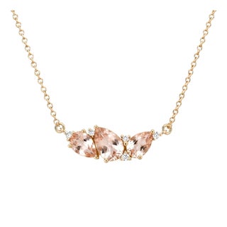Dainty Peach Morganite Pear Cluster Necklace | 18k Yellow Gold Plated Curved Gemstone Pendant | Anniversary Gifts for Her For Sale