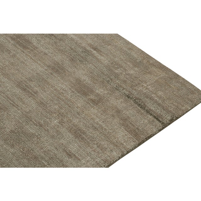 Rug & Kilim’s Solid Gray Rug in Tone-On-Tone Hand-Knotted Silk Striae ...