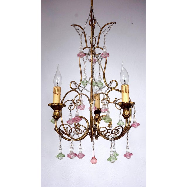 Vintage Metal Murano Glass Flower Chandelier, 1940s For Sale - Image 6 of 10