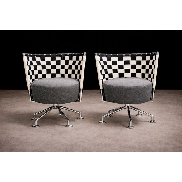 Mid-Century Modern Pair of Armchairs in Steel & Fabric, Peter Maly, 1990s - Lot 92 For Sale - Image 3 of 11