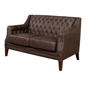 English Traditional Leather Tufted Loveseat