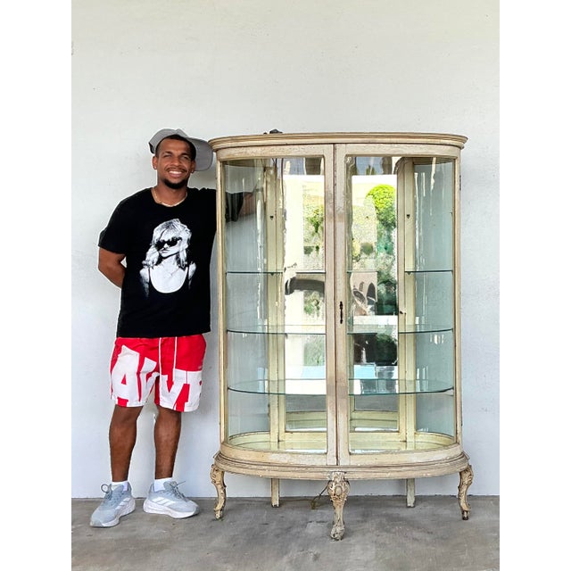 Tan Vintage Curved Glass Display Cabinet For Sale - Image 8 of 12