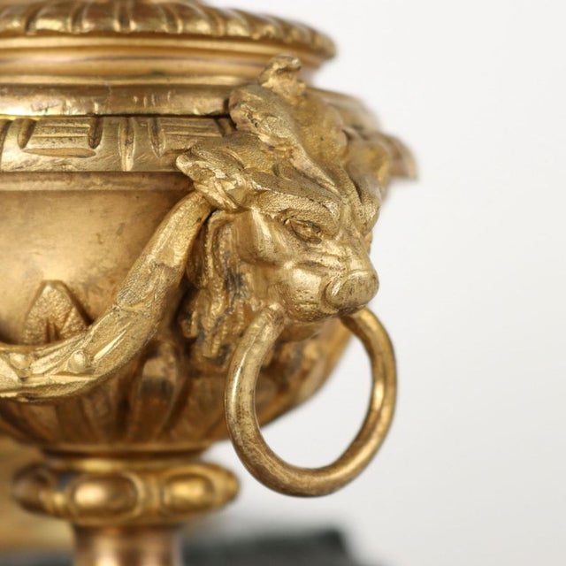 Gold Bronze & Marble Inkwell attributed to Jean-Marie Pigaltary, France, 19th Cennury For Sale - Image 8 of 14