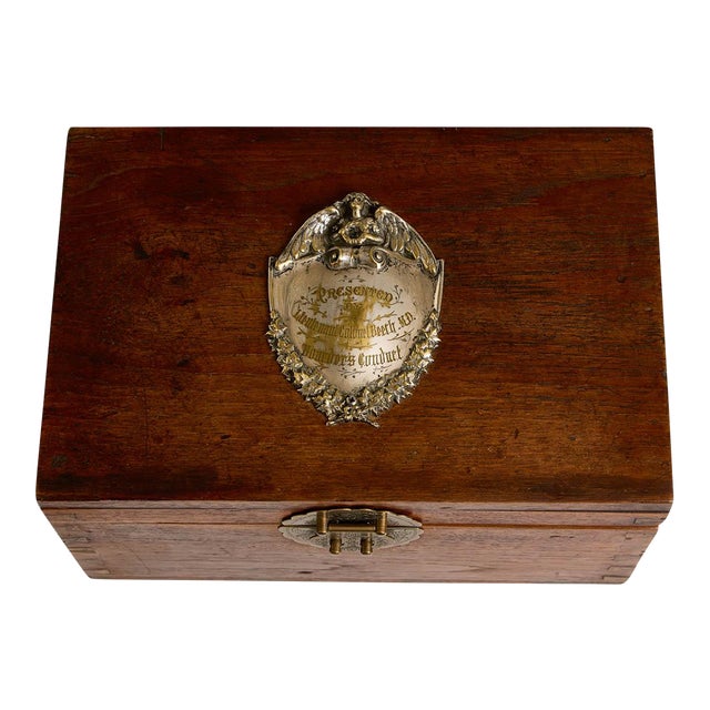 Huge C. 1910 Antique English Oak & Silver Plate Keepsake Box With Plaque For Sale