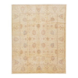 2010s Room Size Modern Peshawar Handmade Wool Rug in Beige For Sale