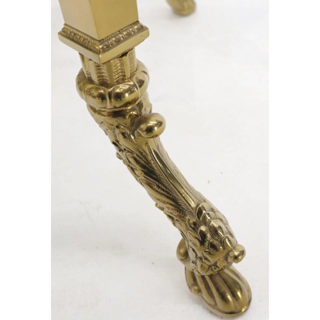 Square Solid Brass Onyx Marble Top Stand Pedestal Hoof Feet X-Stretcher Finial For Sale - Image 6 of 12