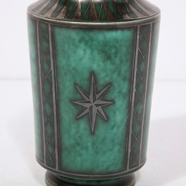 1940s Art Deco Stoneware and Silver "Argenta" Vase by Wilhelm Kåge for Gustavsberg For Sale In New York - Image 6 of 13