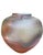 Large vintage studio pottery vessel featuring a rounded sculptural form with carved collar detailing and richly varied...