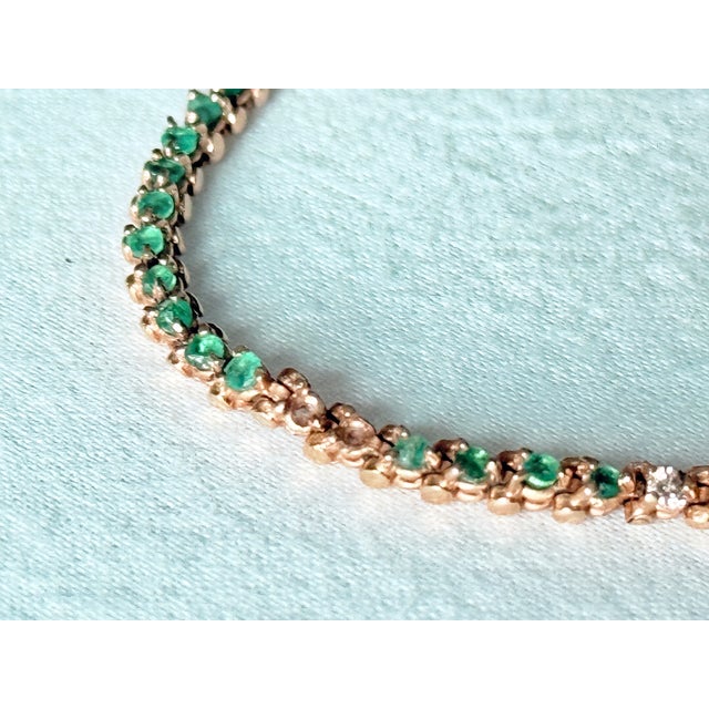 Vintage 14k Yellow Gold Natural Emerald & Diamond Tennis Bracelet For Sale - Image 15 of 15
