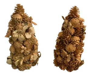 1950s Gold Pine Cone Holiday Trees - A Pair
