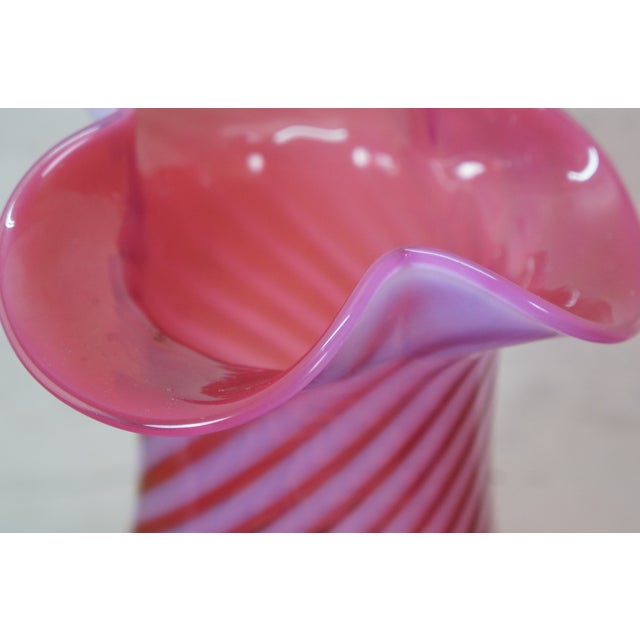 Late 20th Century 3 Fenton Cranberry Glass Opalescent Ruffled Clambroth Vase Basket Bowl Compote For Sale - Image 14 of 16
