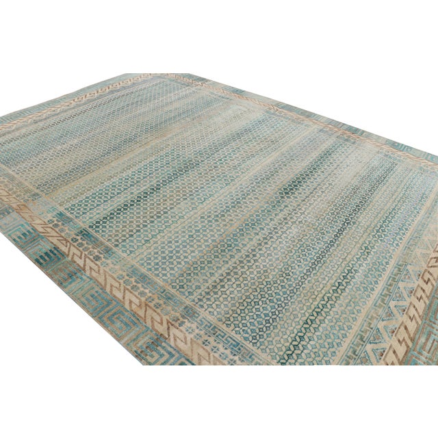 Rug & Kilim Rug & Kilim’s Contemporary Rug With Beige and Blue Geometric Patterns For Sale - Image 4 of 7