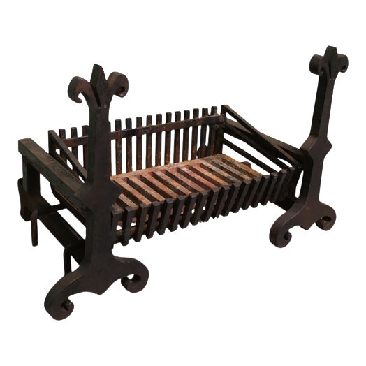Large 19th Century Andirons with Grate These Are Heavy Hand Forged Iron Andiron, 1900 For Sale