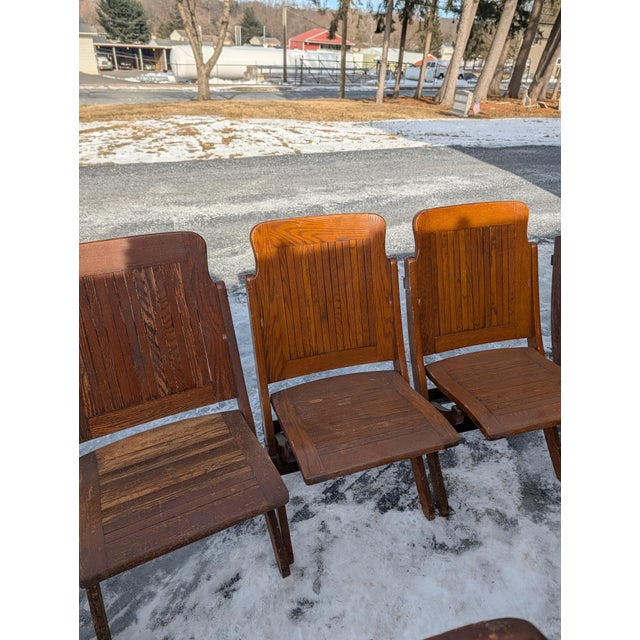 Antique Quartersawn Oak Folding Chairs, Steamboat Theater Seating, Set of 12 For Sale - Image 18 of 18