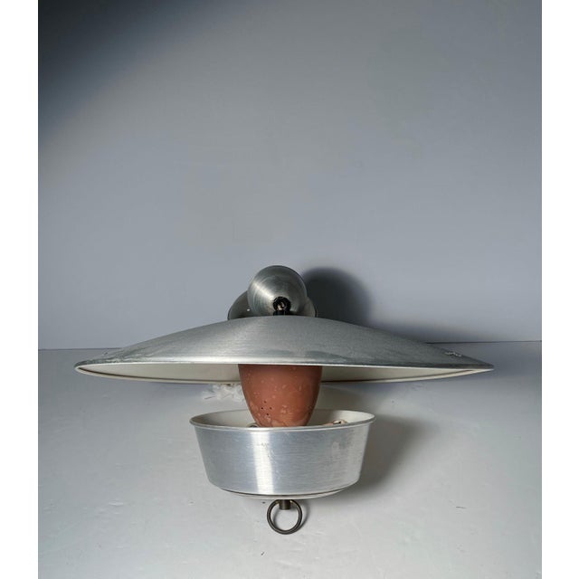 Large Vintage Modern Aluminum Hanging Pull Light Pendant For Sale - Image 4 of 8