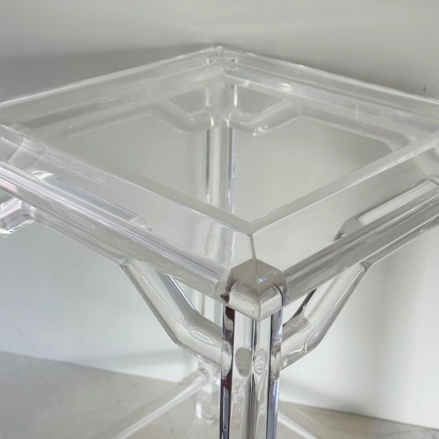 Plastic Vintage Hand-Crafted Asian Lucite Side Tables by July Zhou (Signed), a Pair For Sale - Image 7 of 12