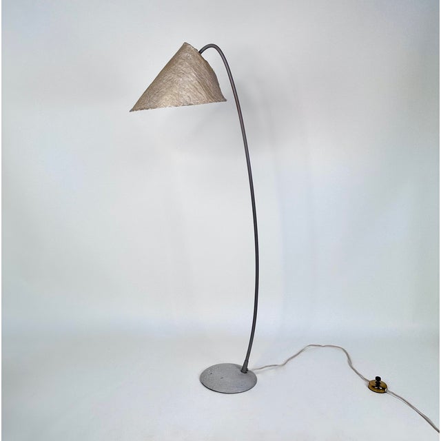 Metal Brass Arc Floor Lamp with Parchment Lampshade, Germany, 1950s For Sale - Image 7 of 17