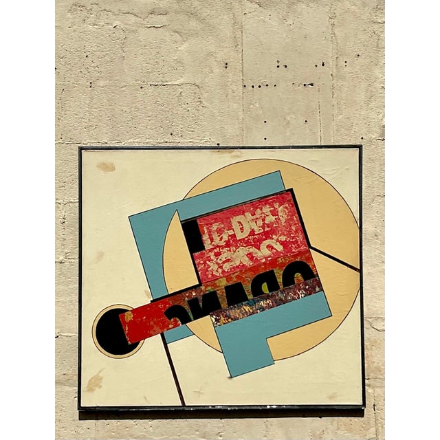 Vintage Boho 1960s Mixed Media Oil Painting on Canvas For Sale - Image 9 of 12