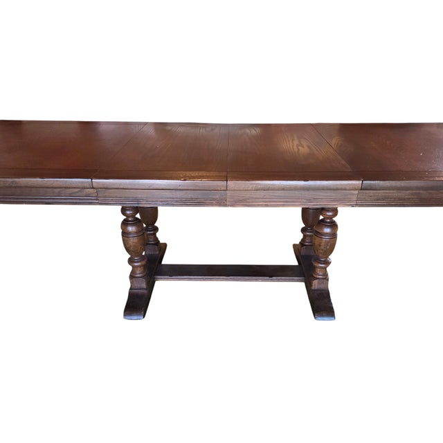 1970s Ethan Allen Jacobean Charter Oak Dining Room Table Gothic Spanish Regency For Sale In Philadelphia - Image 6 of 18
