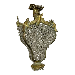 C1870 French Antique Rococo Louis XV Bronze/ Crystal Beaded Ceiling Light/ Lantern/ Pendant