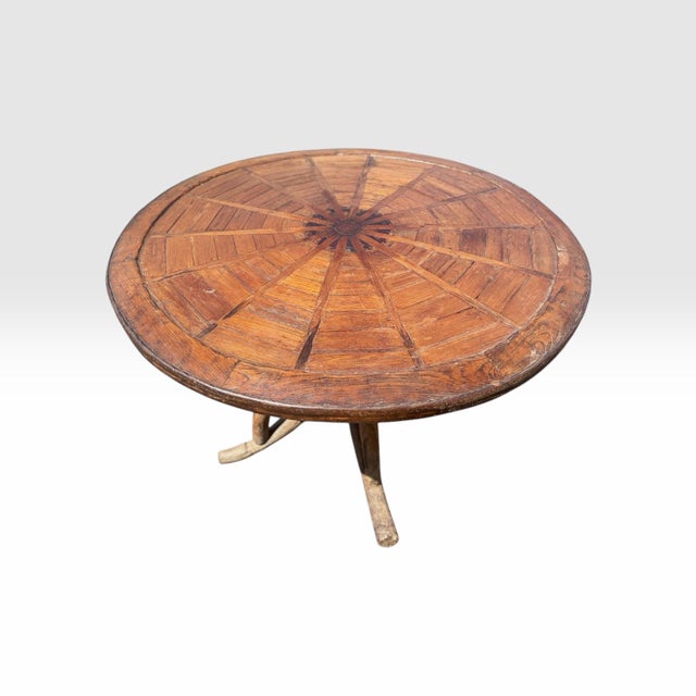 Antique Hardwood Rustic Hardwood Wagon Wheel Center Table For Sale - Image 4 of 7