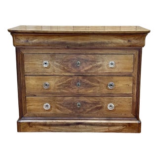 19th Century Louis Philippe 5-Drawer Chest of Drawers in Cherry Wood with Glass Buttons For Sale