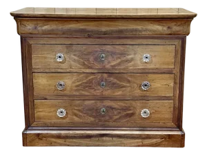 19th Century Louis Philippe 5-Drawer Chest of Drawers in Cherry Wood with Glass Buttons