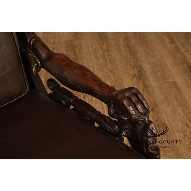 Exceptional 19th Century Anglo-Indian / Burmese Colonial Figural Carved Hardwood Throne Armchair For Sale - Image 16 of 18