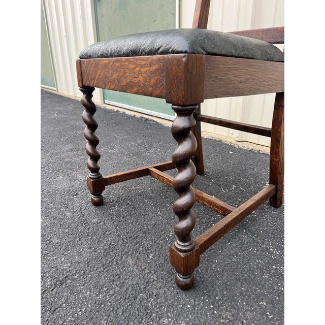 Brown Antique Oak Barley Twist Dining Chairs- Set of 5 For Sale - Image 8 of 12