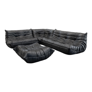 Michel Ducaroy for Ligne Roset Togo 4pc Black Leather Modular Sofa Set