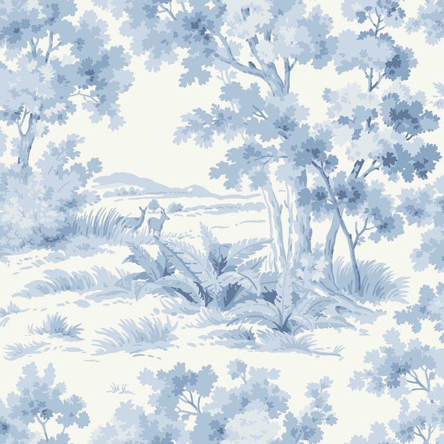 SAMPLE - Boråstapeter Countryside Morning Wallpaper In Blue And White For Sale