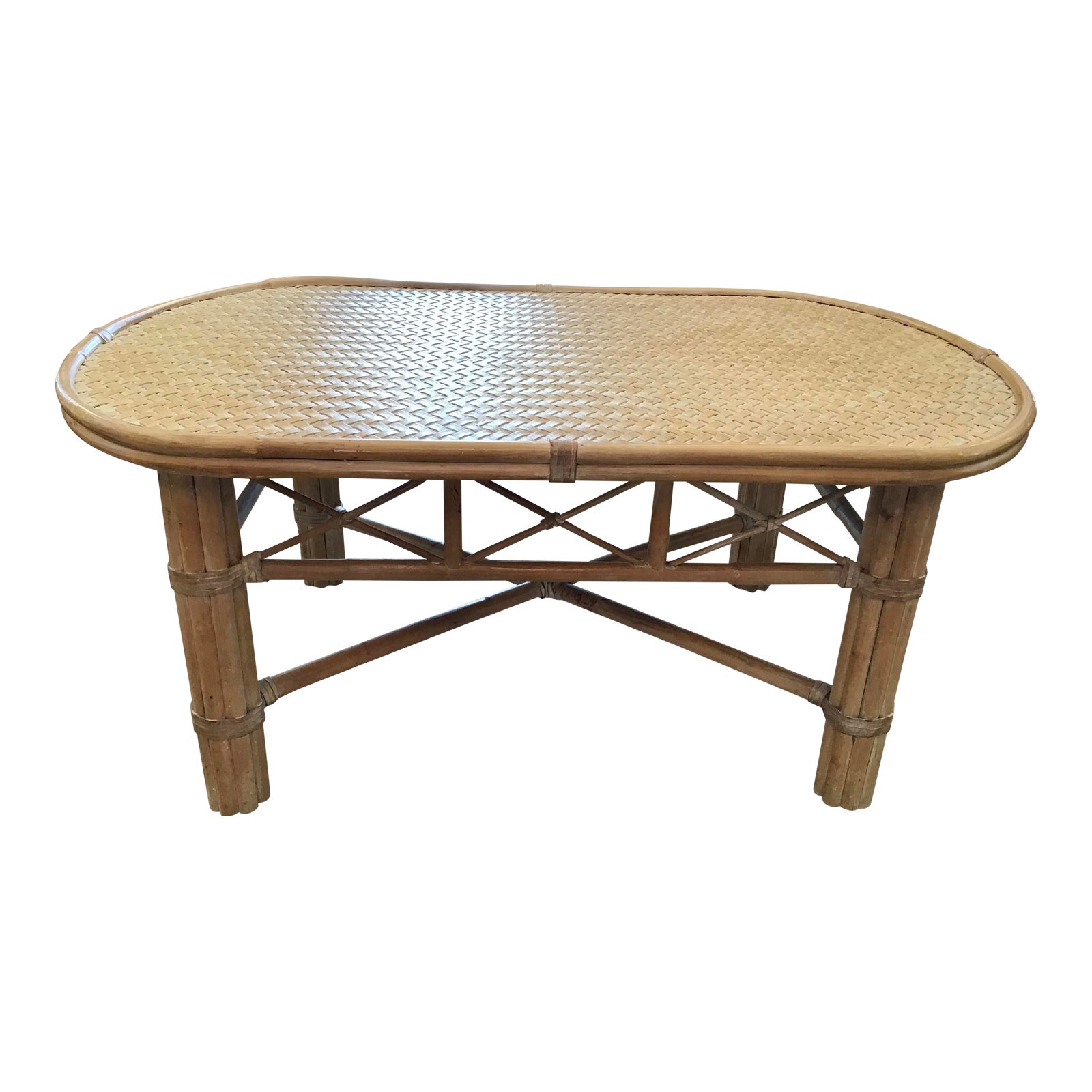 McGuire Oval Rattan Coffee Table Chairish