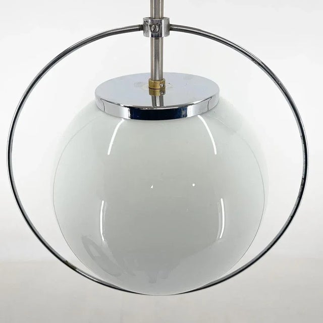 1960s Mid-Century Milk Glass & Chrome Pendant Light, 1960s For Sale - Image 5 of 10