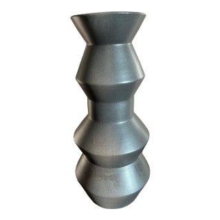 West Elm Modern Geometric Matte Gray Ceramic Floor Vase For Sale