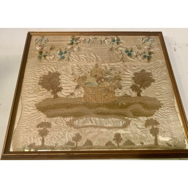 American Large Late 18th Century to Early 20th Century Providence Schoolgirl Silk Sampler 27” X 23” For Sale - Image 3 of 12