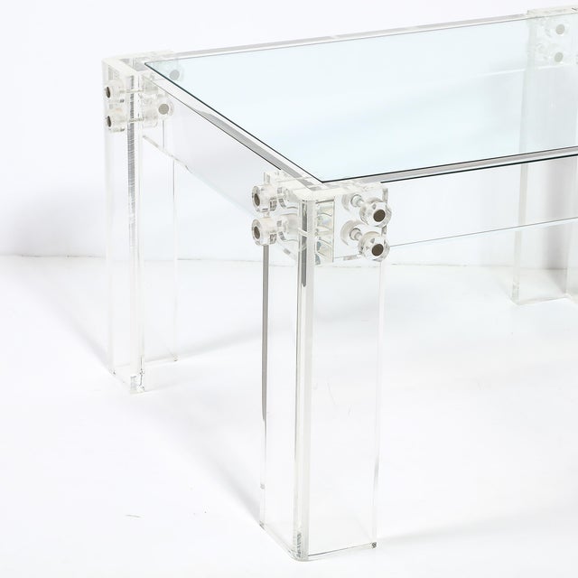 Pair of Mid-Century Modernist Rectilinear Lucite & Glass Side/End Tables For Sale - Image 14 of 18