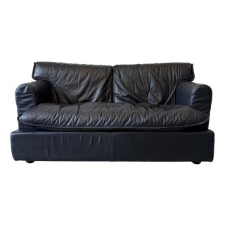 Black Leather Two-Seater Sofa by Arcon Italia, Italy, 1980s For Sale